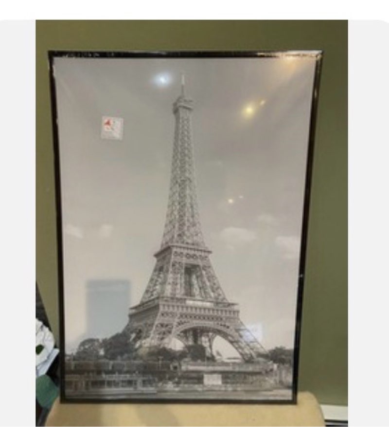 20 x 28 eiffel tower picture, black & white, paris, black plastic frame