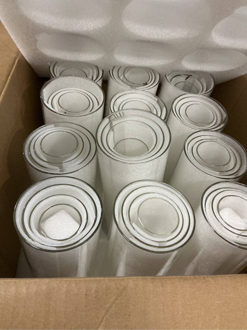 Condition photo showing New/Like New for 48-pack clear glass cylinder vases, 4 sizes (4/6/8/10 inch) - hurricane floating candle holders & flower vases for wedding, table centerpiece, home décor 48 pack ( 4,6,8,10 inch )