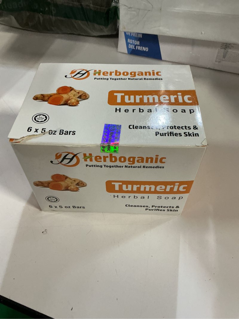 Condition photo showing New/Like New for HERBOGANIC Turmeric Herbal Soap | Pack of 6 of 5oz soap Bar | Natural Bar Soap for Face and Body | Hydrating and Nourishing | Suitable for Men and Women