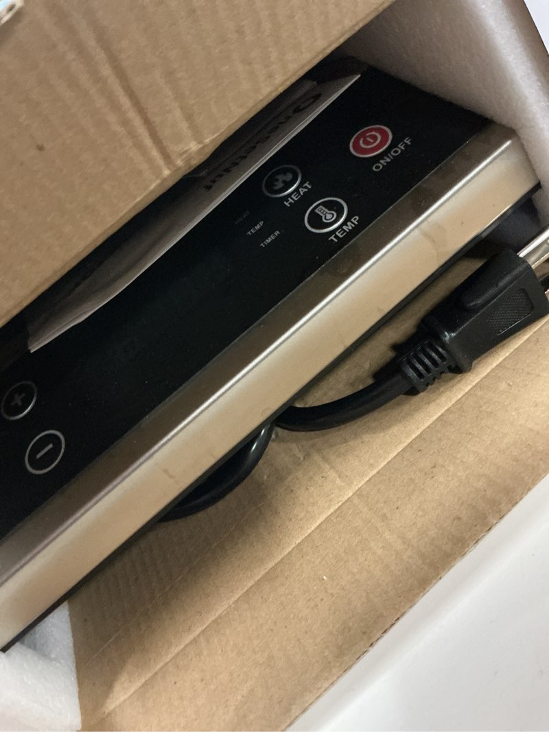 Condition photo showing As Is for stainless steel induction cooktop, professional-grade portable induction burner with precise temperature control, 10-hour timer, 1800w powerful countertop hot plate