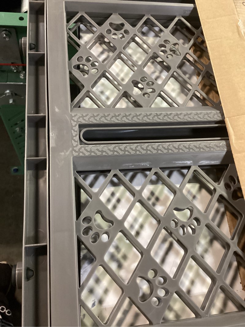 Condition photo showing Good Condition for mypet north states paws portable pet gate: 26-40" wide. pressure mount. no tools needed. made in usa, 23" tall, expandable, durable dog gates for doorways, fieldstone gray