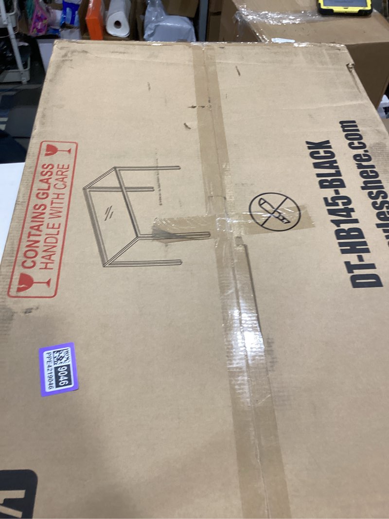 Condition photo showing New/Like New for FDW | Dining Table Set for 4 | 5-Piece Glass Black Dining Table | Kitchen Table with 4 Upholstered Chairs and Faux Leather Cushions | Space-Saving and Modern Design | for Dining Room, Easy to Assemble