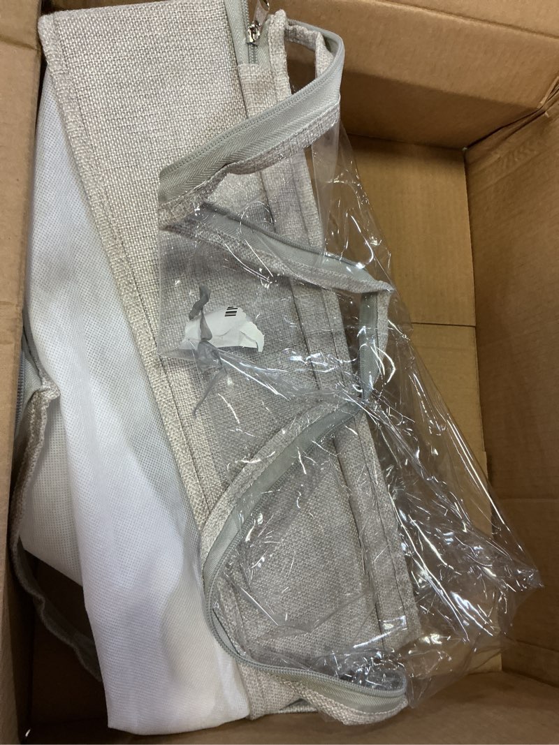 Condition photo showing As Is for Gray Low Profile Under Bed Storage Containers 5 inches high, 33.8"x 17.7"x 5.1", Sturdy Underbed Shoe Storage Organizer, White Foldable Fabric Under the Bed Storage Bins - Pack of 2 Sand White