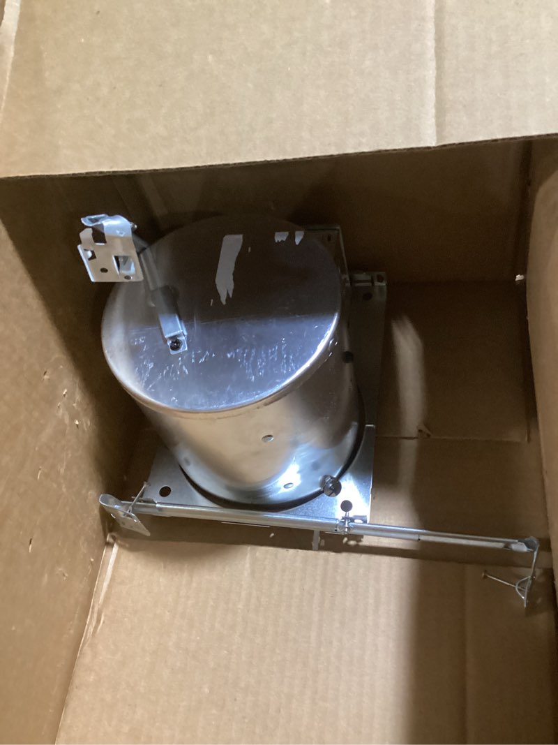Condition photo showing Good Condition for juno 6 inch incandescent ceiling light housing for new construction, ic rated recessed light, adjustable socket plate, damp location ul listed can lighting, includes push-in electrical connectors 6" w/ push-in electrical connectors new construction