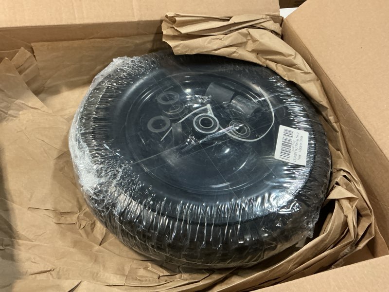 Condition photo showing New/Like New for 4.80/4.00-8" flat free wheelbarrow tires and wheels, 14.5" universal fit solid tires with 5/8" or 3/4" bearing, 3"-7" hub, adapter kit hand truck wheels replacement for 3.50/2.50-8", 4.00-6"etc, 1 pcs 14.5"-1p black-flat free