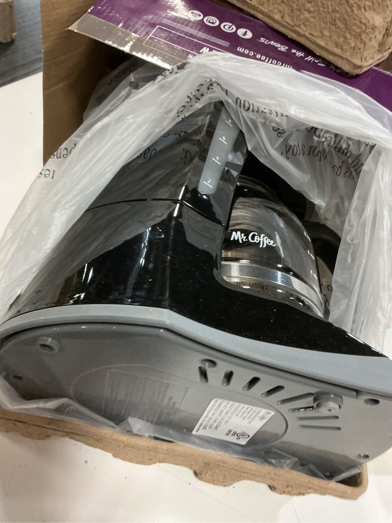 Condition photo showing As Is for mr. coffee black coffee maker, 12 cups, with auto pause and glass carafe, perfect for home and office use