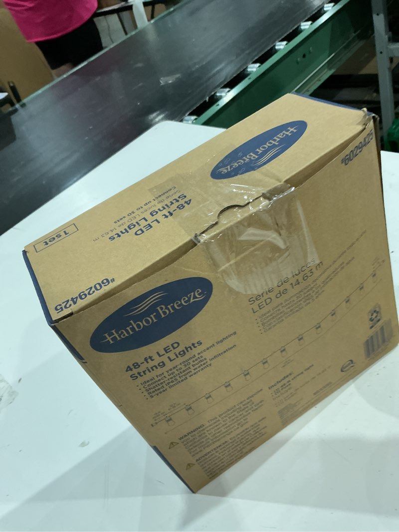 Condition photo showing As Is for 500+ bought last week harbor breeze 48-ft plug-in black indoor/outdoor string light with 18 white -light led edison bulbs