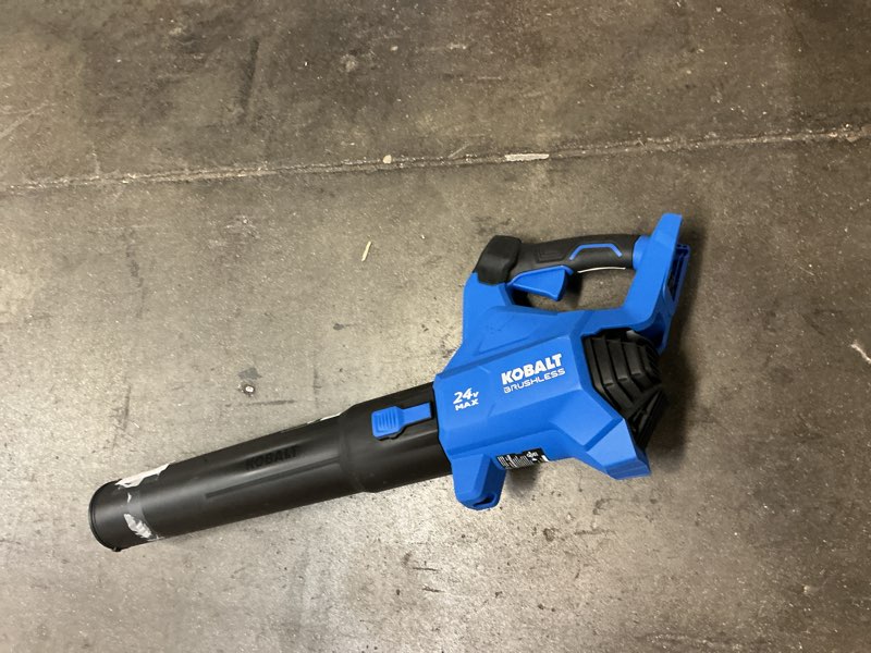 Condition photo showing As Is for kobalt 24v 500-cfm 120-mph cordless battery handheld leaf blower battery and charger not included