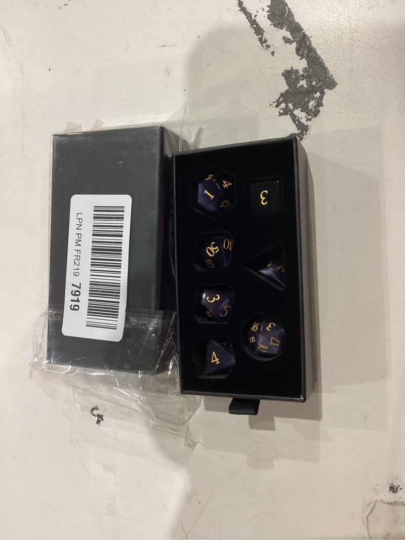 Condition photo showing Good Condition for Dark Purple Cat's Eye Crystal DND Dice Set 7 PCS Gemstone Suitable for Dungeons and Dragons D & D RPG Games Dark Purple Cat Eye