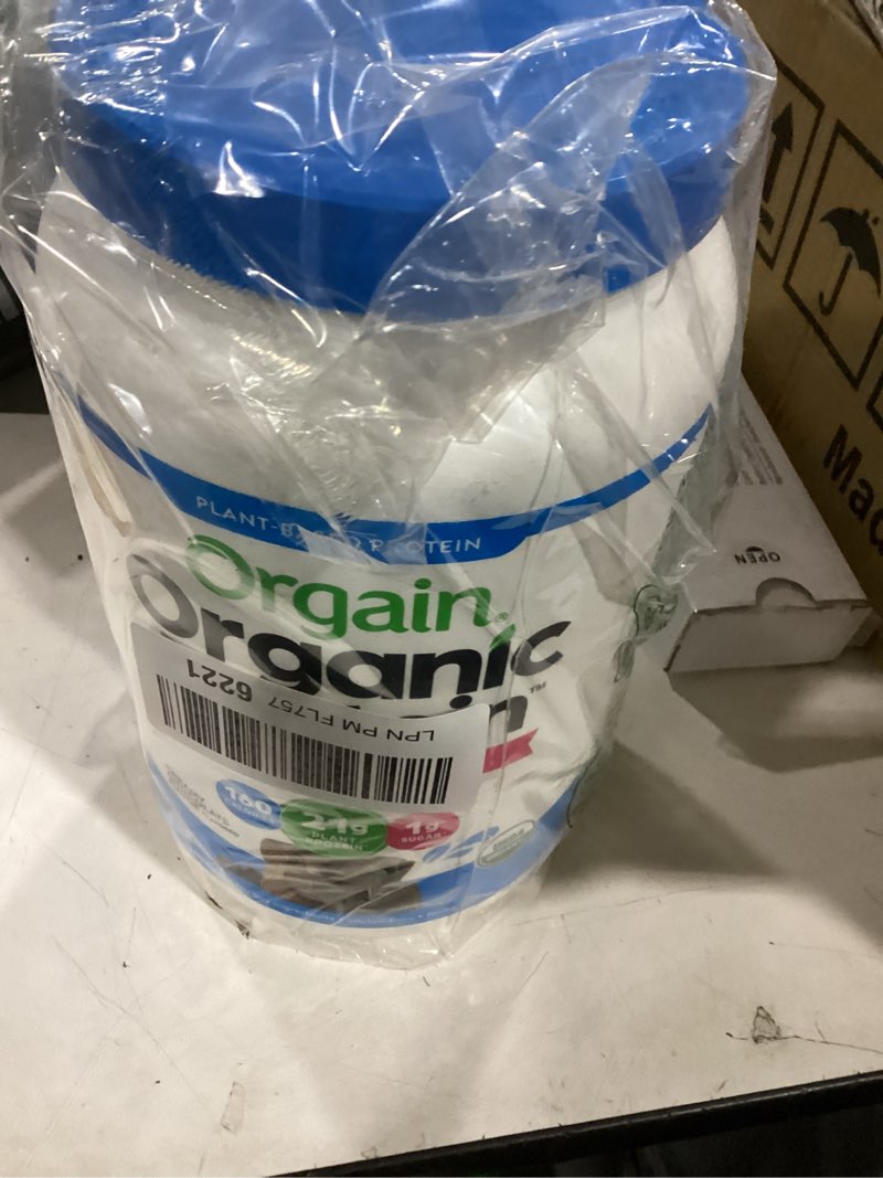 Condition photo showing New/Like New for orgain organic vegan protein + 50 superfoods powder, creamy chocolate fudge - 21g plant based protein, 9g prebiotic fiber, no lactose, gluten free, no added sugar, 2.02 lb (packaging may vary)