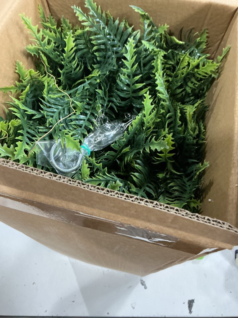 Condition photo showing New/Like New for outdoor fake hanging fern – artificial hanging ferns 2 pack, large faux boston fern bushes, uv resistant outdoor hanging plants for front porch, patio & indoor decor green