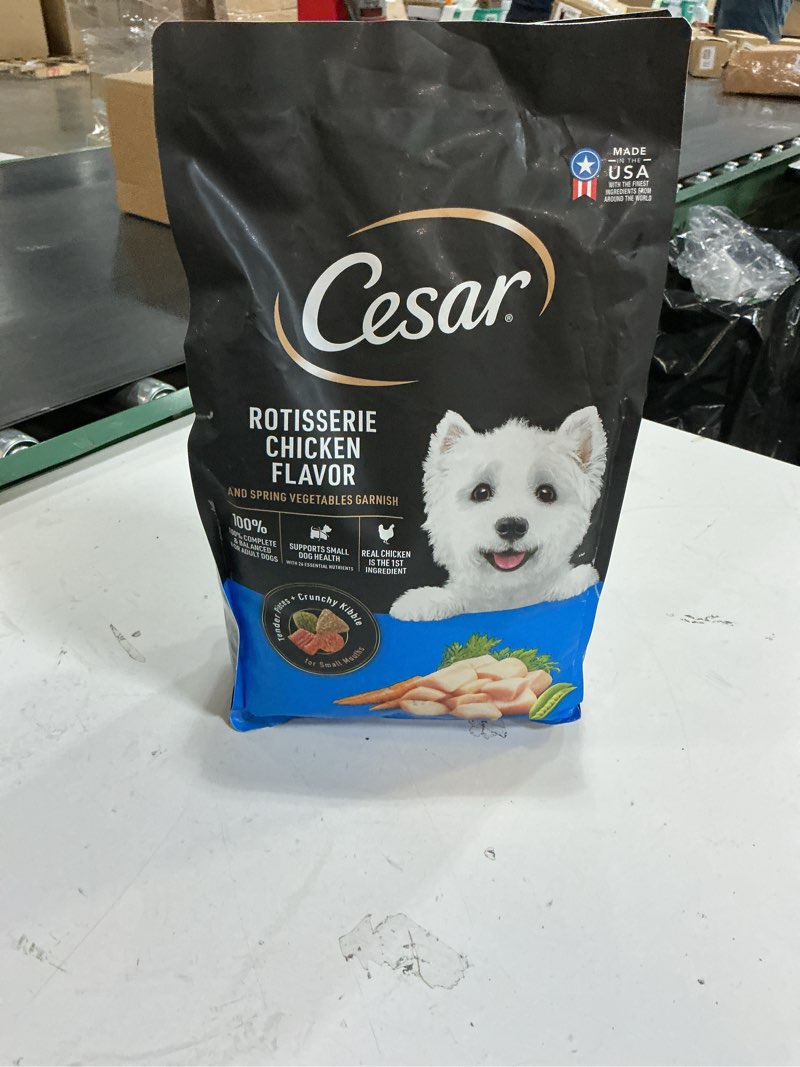 Condition photo showing New/Like New for (BEST BY 04-22-2026)Cesar Rotisserie Chicken, Carrot, Pea and Vegetable Flavor Small Breed Dry Dog Food - 5lbs