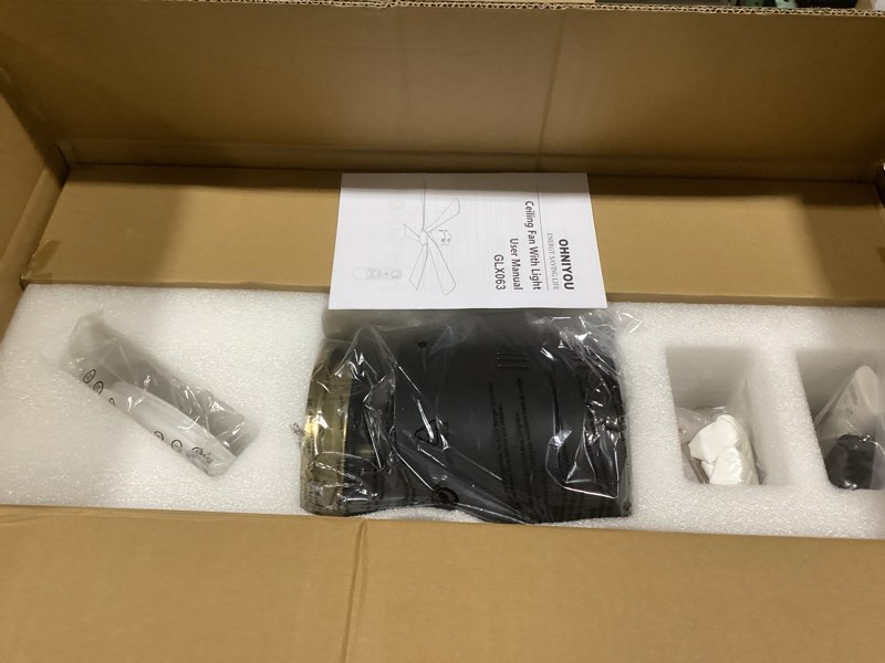 Condition photo showing New/Like New for Ohniyou 52” Low Profile Ceiling Fan with Lights, Remote & APP Control Modern Flush Mount Indoor Outdoor Ceiling Fans, Dimmable, Silent DC Motor, Reversible, Black