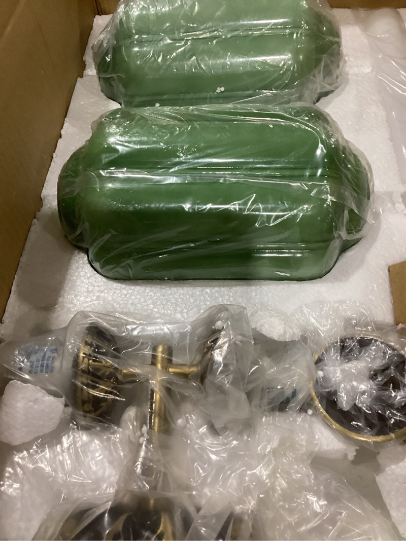 Condition photo showing New/Like New for 2-lights milk glass sconce, bathroom lighting fixtures over mirror & mid century modern lamp for bedroom, dining room, entryway and living room(?7.5" h x 23" d) 2-lights green