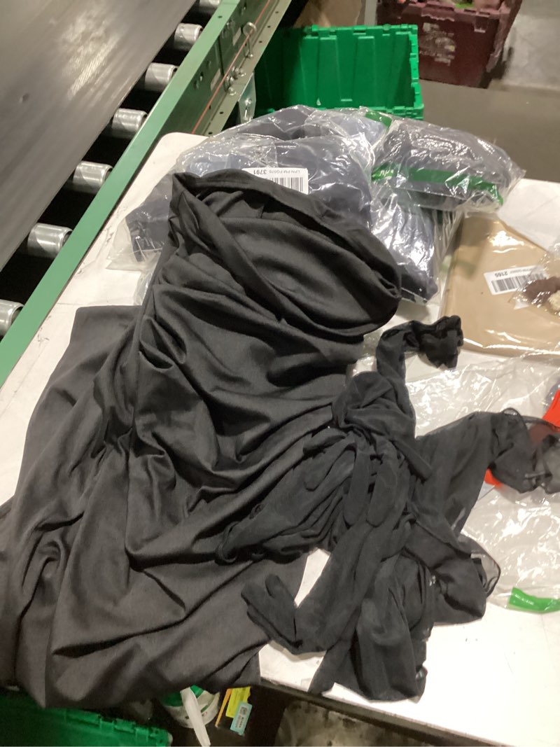 Condition photo showing Good Condition for women's strapless maxi dress with sheer scarf and long gloves formal party wedding evening off shoulder bodycon dresses medium black