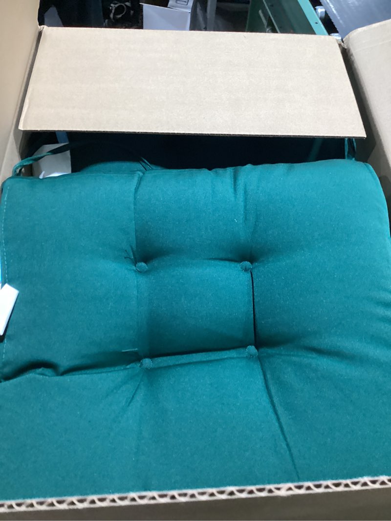 Condition photo showing Good Condition for outdoor indoor high back patio chair cushions 22 * 22 in tufted outdoor with ties, seat back chair cushion for adirondack rocking patio furniture-grassgreen set of 2