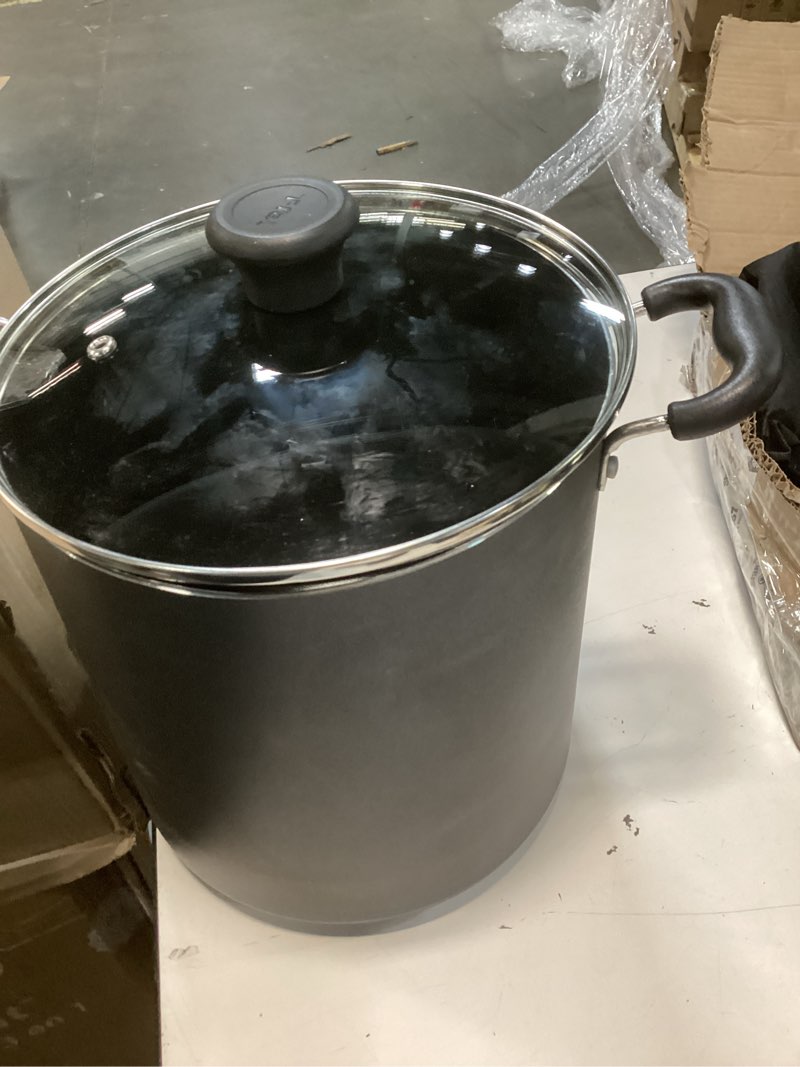 Condition photo showing As Is for T-fal Specialty Nonstick Stockpot With Lid 12 Quart, Oven Broiler Safe 350F, Stay-Cool Handles, Kitchen, Cookware, Pots and Pans, Stock Pot, Soup Pot, Cooking Pot, Dishwasher Safe, Black Nonstick 12 Quarts