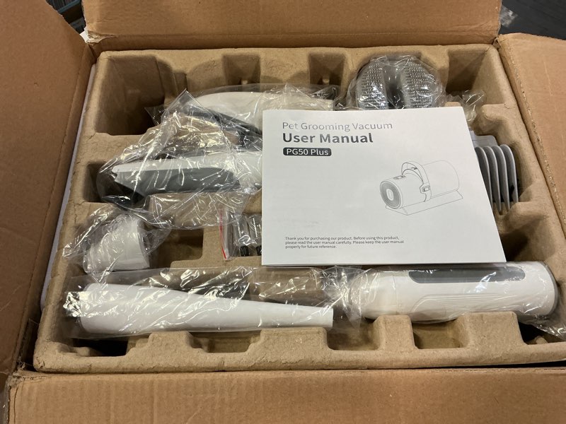 Condition photo showing Good Condition for Dog Grooming Vacuum and Kit, Clipper Nail Trimmer Grinder, 2.5L Dust Cup 7 Grooming Tools 11000Pa Pet Vacuum for Shedding Grooming, Dog Hair Vacuum, Home Cleaning, PG50 Plus Gray