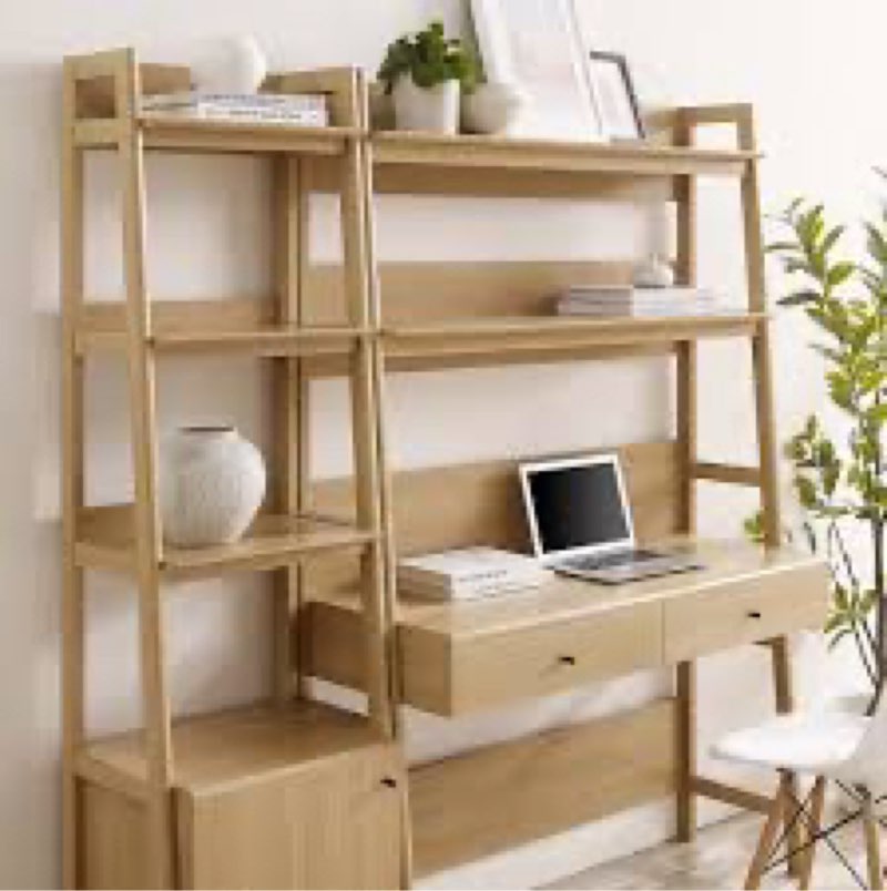 modway bixby 2-piece wood office desk and bookshelf