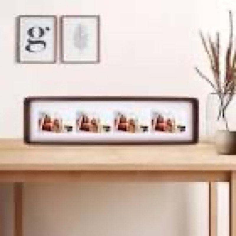 4x16 collage picture frame walnut wood, multiple four 2x3 photos or 4x16 without mat, rustic rounded corner photo frame with tempered glass hanging or tabletop displaying horizontally or vertically walnut 4x16