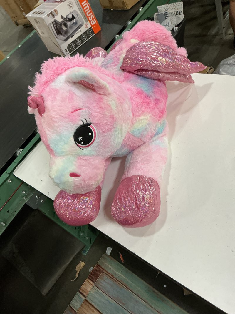Condition photo showing Good Condition for tezituor 43 inch rainbow pink unicorn stuffed animal with wing, giant stuffed unicorn plush toys for girls kids boys women,soft plushie gifts for valentines day,christmas, birthday party rainbow pink unicorn with wing