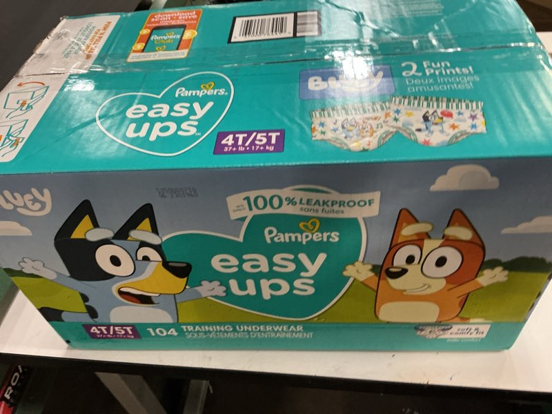 Condition photo showing New/Like New for Pampers Training Pants - Easy Ups Boys & Girls Bluey - Size 4T-5T, 104 Count, Children's Potty Underwear (Packaging May Vary) 4T-5T 104