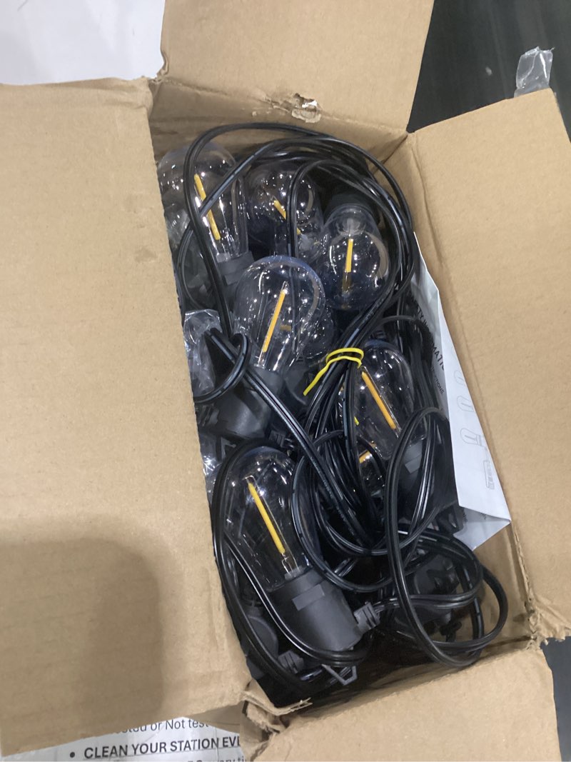 Condition photo showing Good Condition for addlon 50ft led outdoor string lights with edison shatterproof bulbs, weatherproof strand, commercial grade patio lights, decorative for garden or patio, black