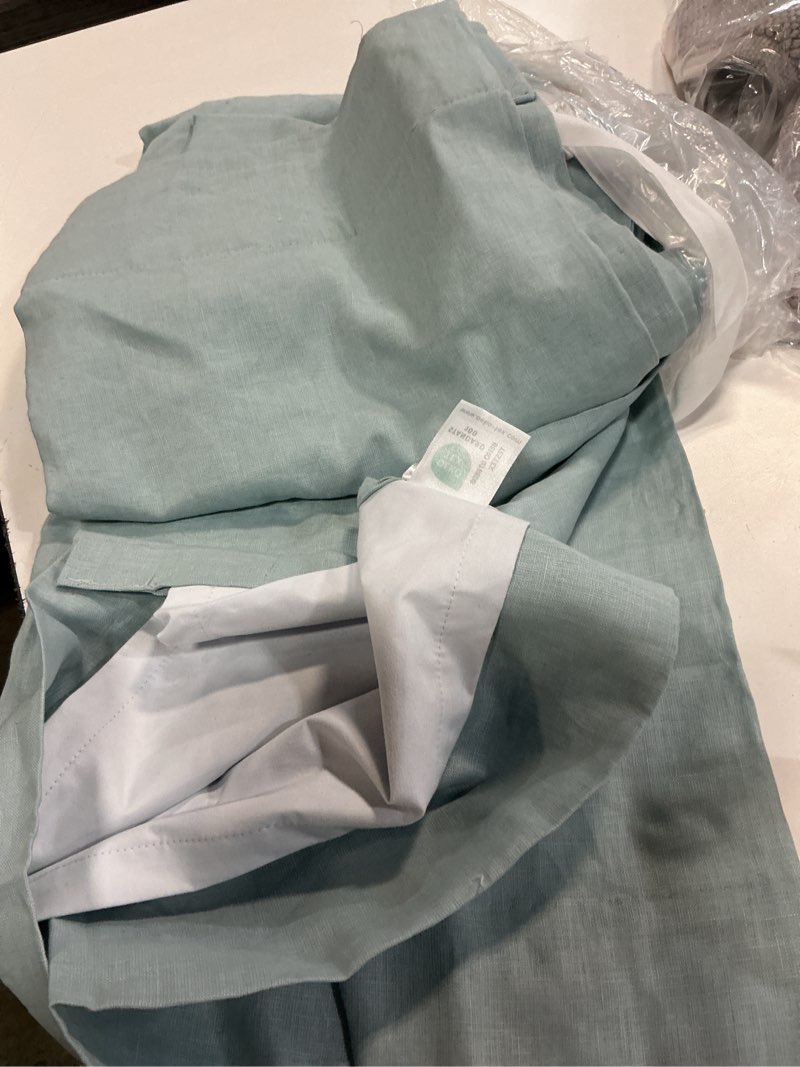 Condition photo showing Good Condition for european linen true blackout curtain, 48x84, light blue