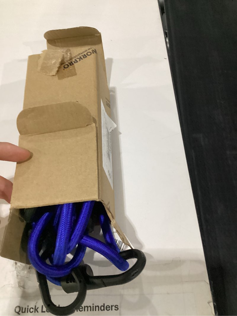 Condition photo showing Good Condition for workpro 24 inch bungee cords with hooks, 4 pack superior rubber heavy duty bungee straps strong elastic rope for outdoor tent, luggage rack, camping, cargo, rv, bike, transporting, storage, blue blue 24"