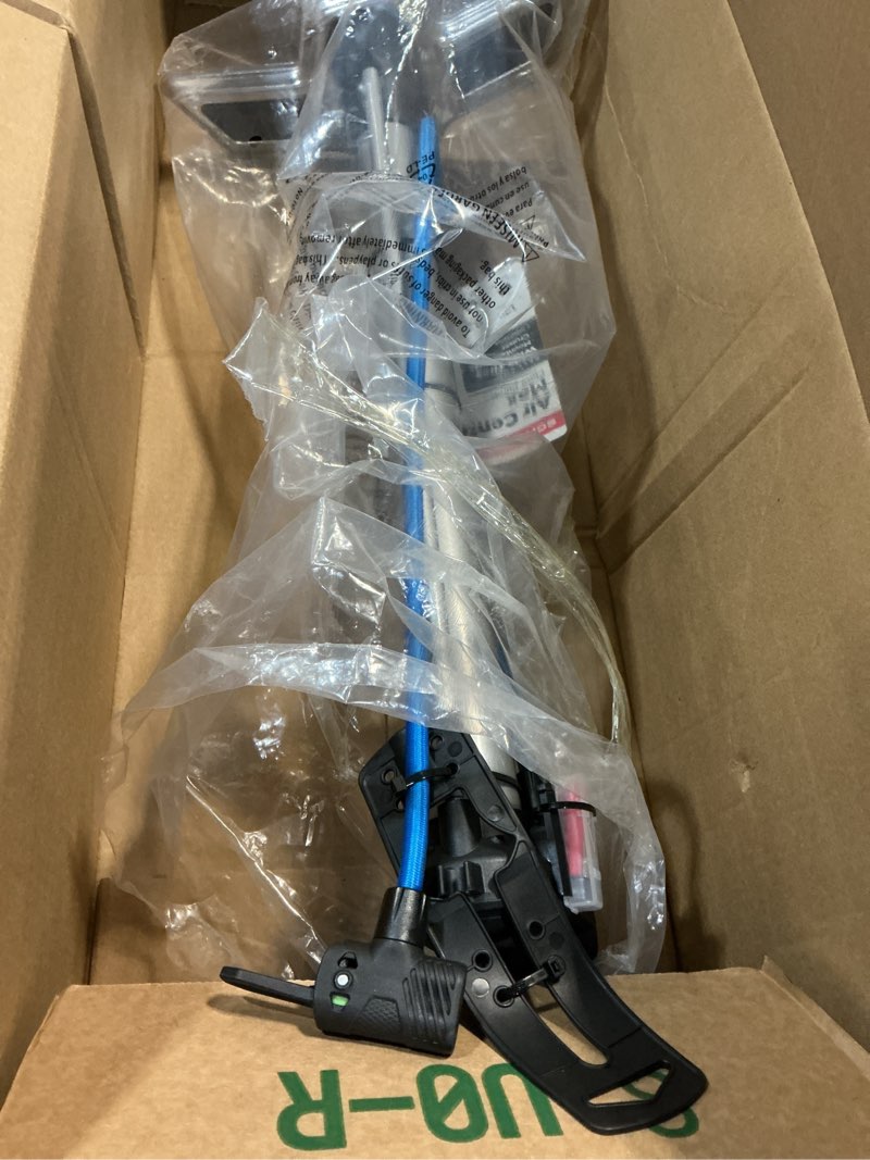 Condition photo showing Good Condition for schwinn air center series or basic floor pump, for a range of bikes, 100, 120 or 160 psi, soft grip handle, dual head for schrader and presta valves, manual air pump air center max silver