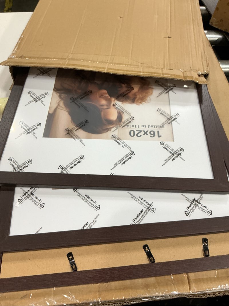 Condition photo showing Good Condition for 16x20 Picture Frame with Mat for 11x14 Set of 3, Drak Brown Wood Grain 16x20 Frames for Horizontal & Vertical Wall Mounting (3 Pack,Walnut) 16x20, 3 pack Walnut
