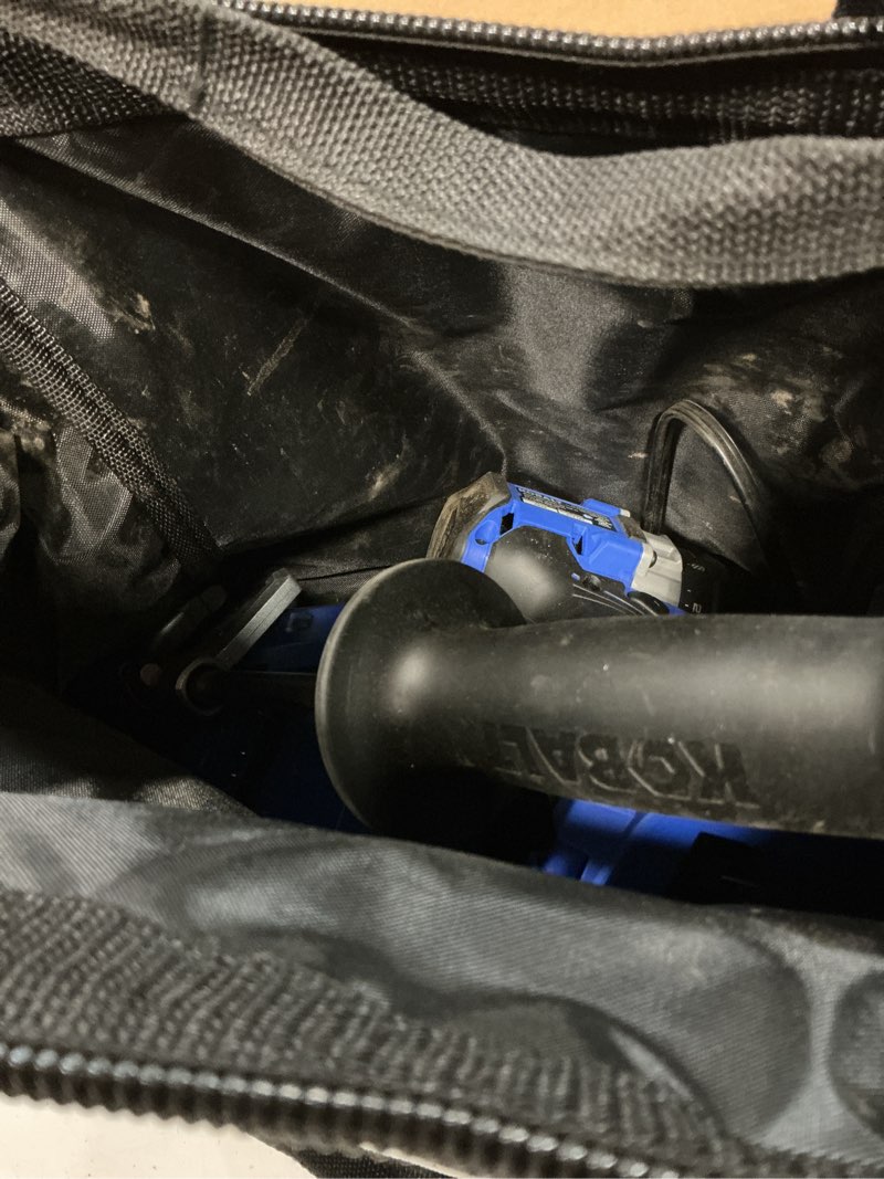Condition photo showing As Is for kobalt 24-volt 2-tool brushless power tool combo kit with soft case (1-battery included and charge