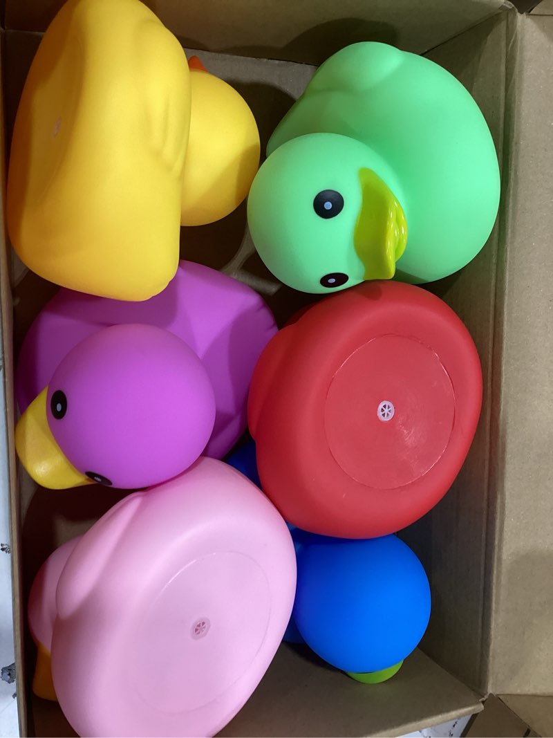 Condition photo showing Good Condition for deekin 6 pcs 5 inch multicolor large rubber duck assortment toy duckies bulk giant squeak rubber duckies for kid baby bath shower pool classroom summer beach activity bright style 5 inch