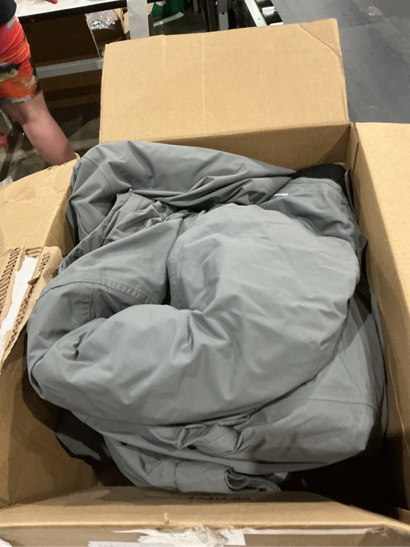 Condition photo showing As Is for the north face men's mcmurdo parka waterproof winter jacket, 600 fill waterfowl down insulation, adjustable 3 piece hood large smoked pearl/smoked pearl
