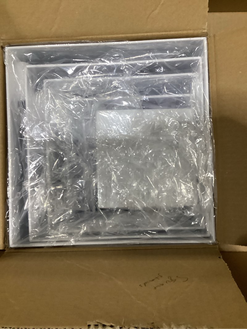 Condition photo showing New/Like New for 10 pcs acrylic buffet risers, large stackable food display stand, nesting cube box with hollow bottom, food risers for buffet table dessert jewelry catering(10'' 9'' 8'' 7'' 6'' 5'' 5'' 4'' 4'' 3'') white 10pcs(10'' 9'' 8'' 7'' 6'' 5'' 5'' 4'' 4'' 3'')
