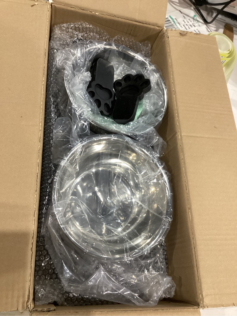 Condition photo showing Good Condition for Vantic Elevated Dog Bowls, Adjustable Raised Dog Bowl Stand for Large and XLarge Pet, Sturdy Bamboo Food Feeder with 2 Stainless Steel Dishes, Black for Large Dogs Black