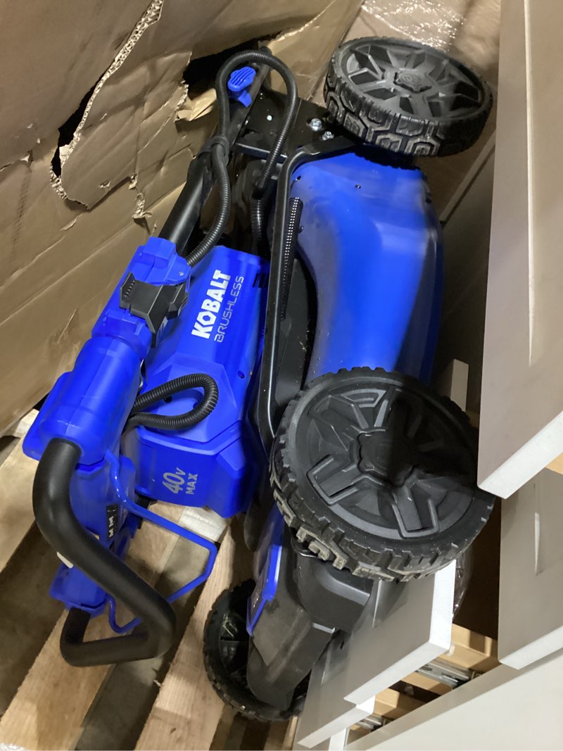 Condition photo showing As Is for kobalt 40-volt 21-in brushless battery push lawn mower 6 ah