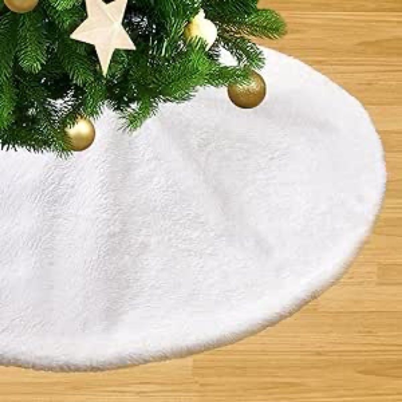 36 inch White Christmas Tree Skirt,Premium Faux Fur & Velvet Tree Collar for Cozy,Festive Holiday De