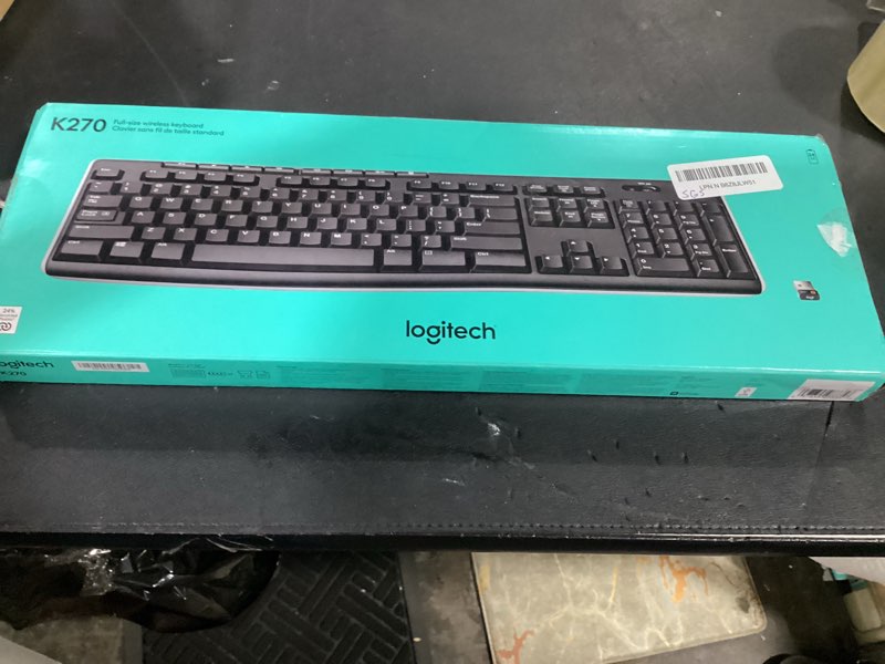 Condition photo showing As Is for logitech k270 wireless keyboard for windows, 2.4 ghz wireless, full-size, number pad, 8 multimedia keys, 2-year battery life, compatible with pc, laptop, black black 1 pack keyboard