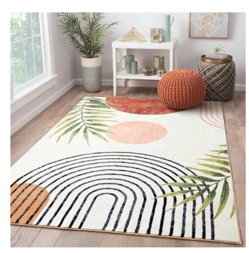 (Similar)RoomTalks Mid Century Modern Washable Rug, Boho Cute Aesthetic 8x10 Area Rugs Large Carpet for Bedroom Dining Living Room Entryway Office, Contemporary Abstract Leaves Thin Pile Accent Indoor Rug