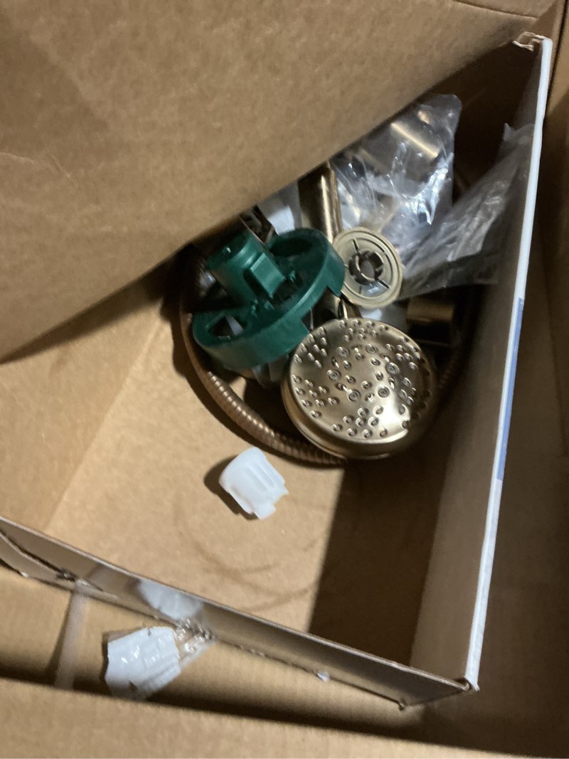 Condition photo showing As Is for Moen Beric Bronzed Gold Single Handle Modern Tub and Shower Faucet with Handshower, Valve Included, 82775BZG