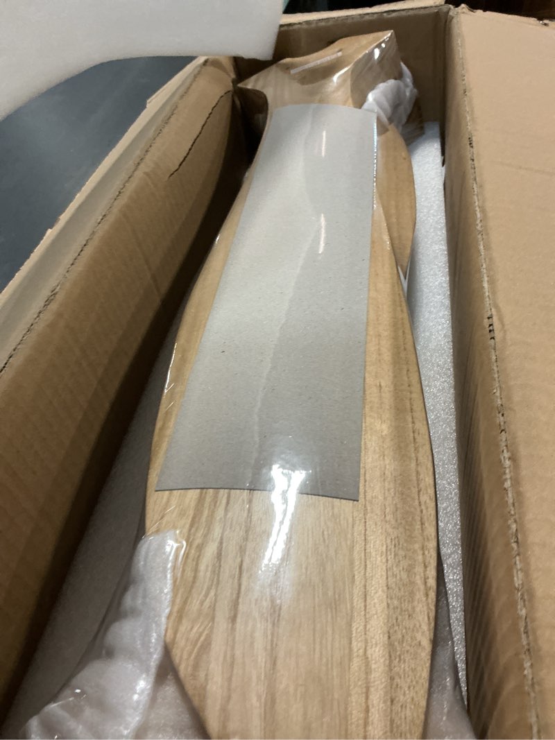 Condition photo showing New/Like New for 52 inch Ceiling Fans with Lights and Remote, 3 Natural Wood Blades, Modern Indoor/Outdoor Ceiling Fan for Living Room Bedroom Farmhouse Patio, 6 Speeds, Dimmable, Noiseless Reversible DC Motor Natural wood ceiling fan - pointed