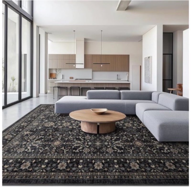 ruaruarug area rug non slip machine washable ultra soft living room/bedroom/kitchen/outdoor/classroom black grey, 9'×12'