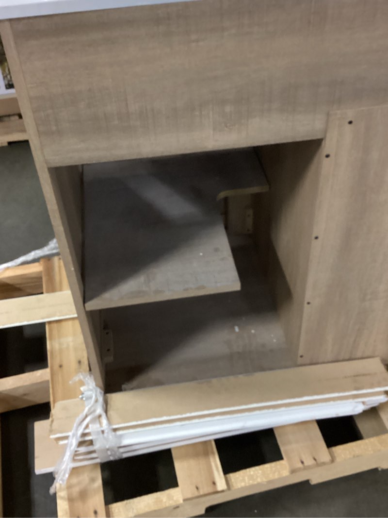 Condition photo showing As Is for cantrell 60-in clear oak undermount double sink bathroom 
