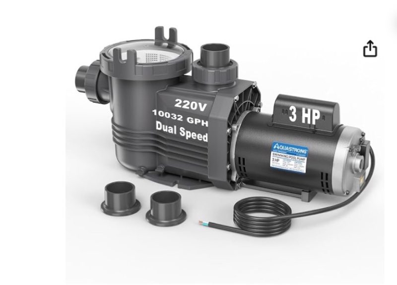 aquastrong riptide series 3 hp in/above ground pool pump, 220v dual speed, up to 10,032 gph high flow, pure copper motor, energy efficient, self priming with filter basket