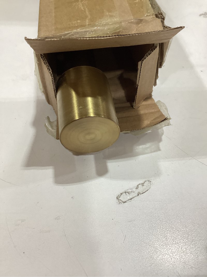 Condition photo showing New/Like New for warm gold double curtain rods 36-72" (3-6ft), decorative window curtain rod with cap finials, 1 inch front and 5/8 inch back telescoping dual rod warm gold 36-72"