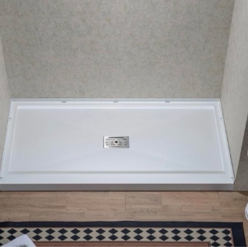woodbridge 60" x 32" solid surface shower base in white with left drain,single threshold,slip-resist