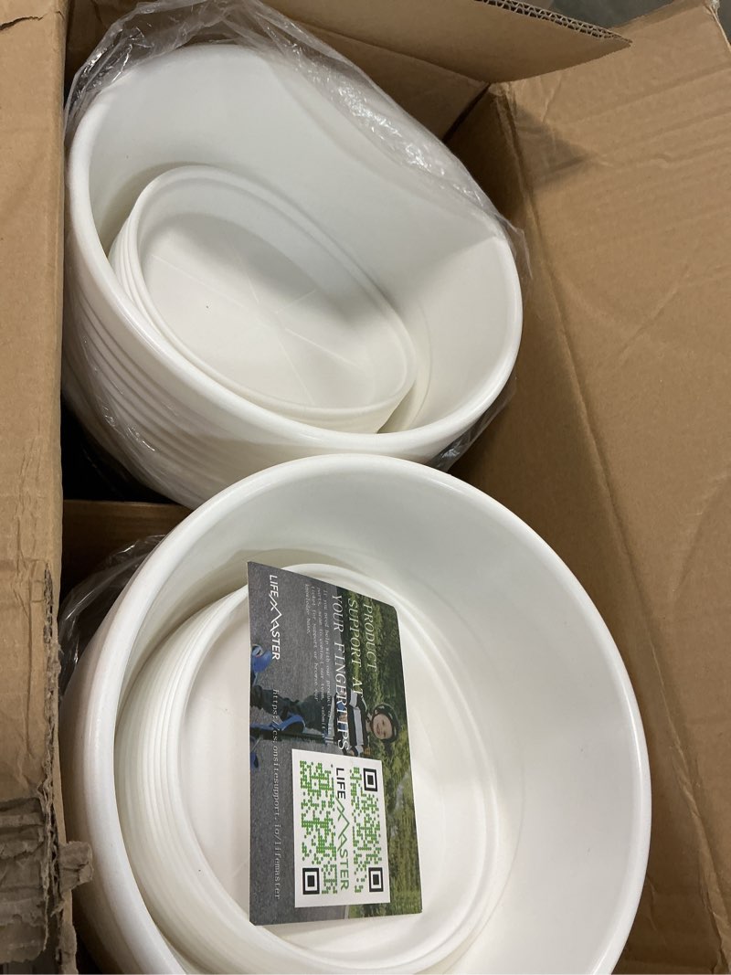 Condition photo showing Good Condition for 10-Inch Whiskey Barrel Planters Outdoor Pack of 20 - Durable Plastic Plant Pots for Indoor & Outdoor Use with Drainage & Saucer, Lightweight Rustic Barrel Planters for Flowers, Herbs & Small Plants White Pack of 20