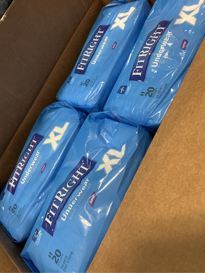 Condition photo showing New/Like New for medline fitright super protective underwear, 80 count (4 pack, xl)