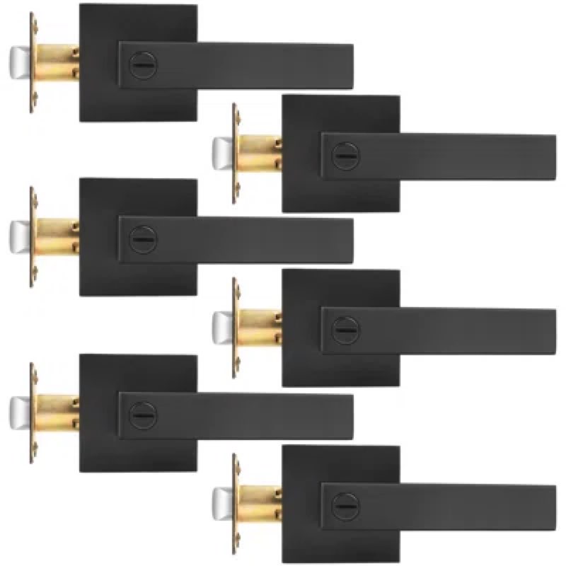 Privacy Door Lever with Square Rosette Heavy Duty Solid Levers (Set of 6)